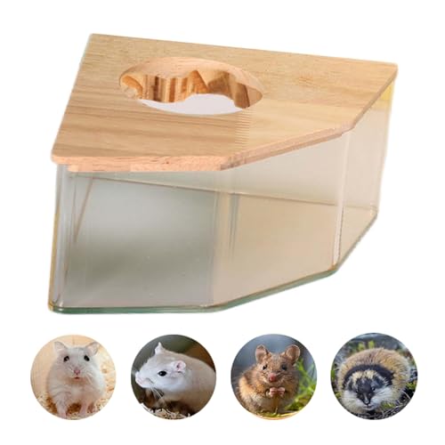 Hamster-Sandbadbehälter, transparenter Acryl-Sandbadkasten und Haustierbad, Acryl-Hamster-Grabbox mit Holzabdeckung, kleine Tiere, Graben Sandbehälter für Mäuse, Lemming-Rennmäuse, Zwerg (rechteckig, von MJLOMJ