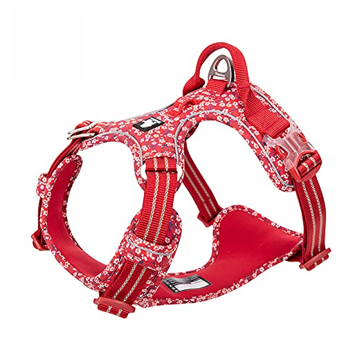 MJLOMJ Hundegeschirr Kleine Hunde Anti Zug Geschirr No Pull Reflektierend Geschirr 100% Baumwolle+Nylon Atmungsaktiv Hunde Brustgeschirr Einstellbar Sicherheitsgeschirr,Rot,3XS von MJLOMJ