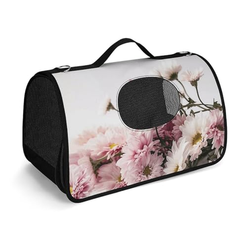 MKLYR Haustier-Tragetasche, Blumen auf weißem Hintergrund, bedruckte Haustier-Funktions-Handtasche, atmungsaktives Netzgewebe, weiches Kissen, Haustier-Reisetasche, Tragetasche für Katzen und kleine von MKLYR