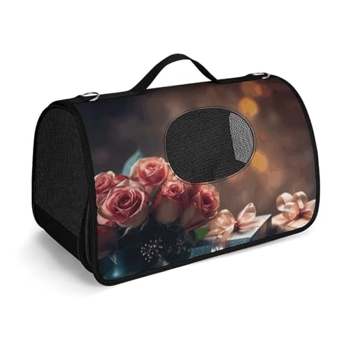 MKLYR Haustier-Tragetasche, Blumen und Geschenke, bedruckte Haustier-Funktions-Handtasche, atmungsaktives Netzgewebe, weiches Kissen, tragbare Tragetasche für Katzen und kleine Hunde, 45 x 26 x 23,5 von MKLYR