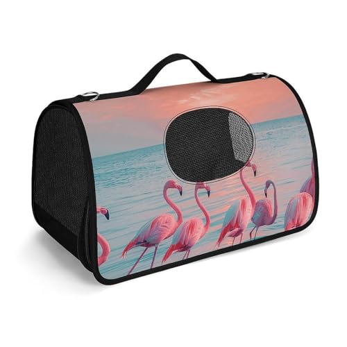 MKLYR Haustier-Tragetasche, Flamingos bei Dämmerung, bedruckt, Haustierfunktion, atmungsaktives Netzgewebe, weiches Kissen, tragbare Tragetasche für Katzen und kleine Hunde, 45 x 26 x 23,5 cm von MKLYR