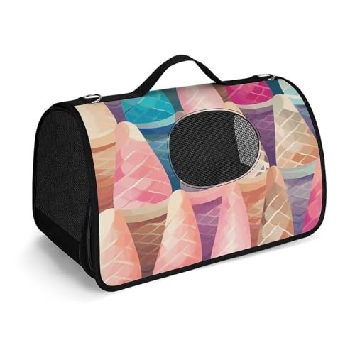 MKLYR Haustier-Tragetasche, buntes Eiscreme-bedrucktes Haustier-Funktions-Handtasche, atmungsaktives Netzgewebe, weiches Kissen, tragbare Tragetasche für Katzen und kleine Hunde, 45 x 26 x 23,5 cm, von MKLYR