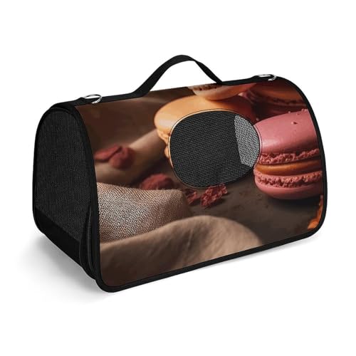 MKLYR Haustier-Tragetasche, frische Macarons bedruckte Haustier-Funktions-Handtasche, atmungsaktives Netzgewebe, weiches Kissen, tragbare Tragetasche für Katzen und kleine Hunde, 45 x 26 x 23,5 cm von MKLYR