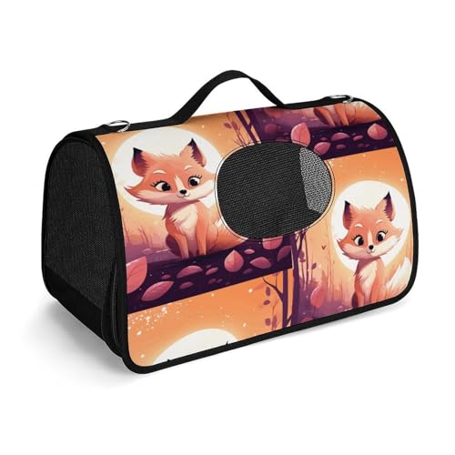 MKLYR Tragetasche für Haustiere, orangefarbener Cartoon-Fuchs-Druck, Haustier-Funktion, atmungsaktives Netzgewebe, weiches Kissen, tragbare Tragetasche für Katzen und kleine Hunde, 45 x 26 x 23,5 cm, von MKLYR