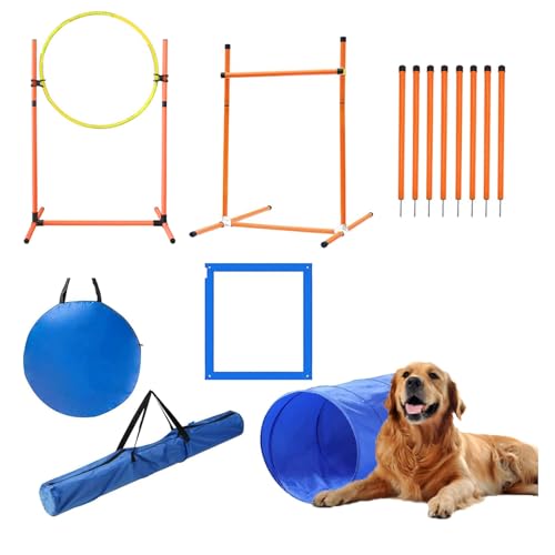 MKSY Agility-Trainingsgerät für Hunde, Haustiere, Outdoor-Spiele, Hinderniskurs, Agility-Training, Starter-Kit enthält Hundetunnel, Webstangen, hohe Sprünge, Sprungring & Pause-Box mit Tragetasche von MKSY