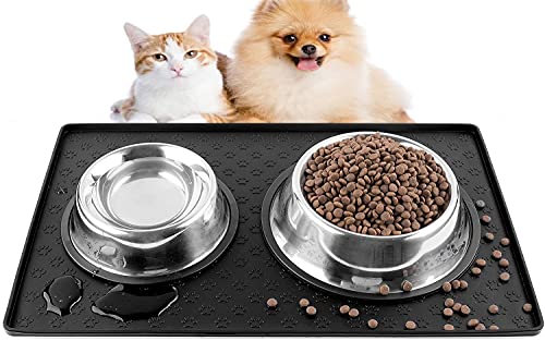 MLAHBT Hunde Futtermatte Katzen Futtermatte Napfunterlage Silikon, Futtermatten für Hunde rutschfeste um EIN Auslaufen von Wasser oder Lebensmitteln zu vermeiden, spülmaschinenfest(Black) von MLAHBT