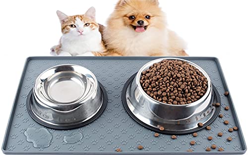 MLAHBT Hunde Futtermatte Katzen Futtermatte Napfunterlage Silikon, Futtermatten für Hunde rutschfeste um EIN Auslaufen von Wasser oder Lebensmitteln zu vermeiden, spülmaschinenfest(Grey) von MLAHBT