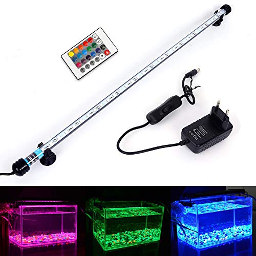 MLJ RGB Aquarium Beleuchtung, LED Aquarium Leuchte 62 cm Wasserdicht Aquarium Lampe Stecker EU Unterwasser LED-Lichtbalken für Fisch Tank mit Fernbedienung (RGB) von MLJ