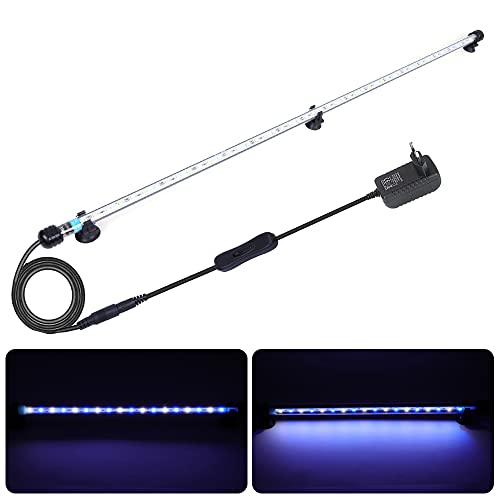 VARMHUS RGB Aquarium Beleuchtung, LED Aquarium Leuchte Wasserdicht Aquarium Lampe Stecker EU Unterwasser LED-Lichtbalken für Fisch Tank mit Fernbedienung (Weiß und Blau 112cm) von VARMHUS