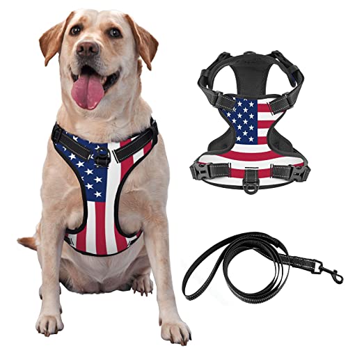 Hundegeschirr mit amerikanischer Flagge, kein Ziehen, reflektierendes und verstellbares Outdoor-Haustier-Oxford-Weste, mit Easy-On-Off-Technologie, für Training, Spazierengehen, kein Würgen. von MLNHY