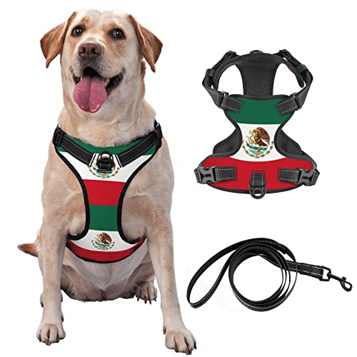 Hundegeschirr mit mexikanischer Flagge, kein Ziehen, reflektierendes und verstellbares Outdoor-Haustier-Oxford-Weste, mit Easy-On-Off-Technologie, für Training, Spazierengehen, kein Würgen. von MLNHY