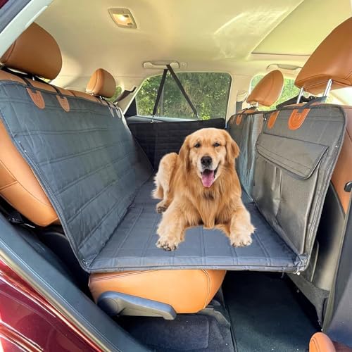 Rücksitzverlängerung für Hunde, wasserdichte Hundehängematte mit hartem Boden trägt 120 kg, abnehmbares Rücksitzbett fürs Auto mit Netzfenster, Haustier-Rücksitzschutz für Auto, LKW, SUV, grau ( von MLQLCKYH
