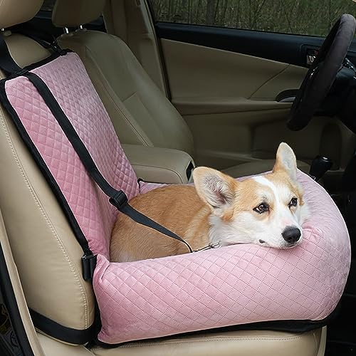 Superweicher, sicherer, abnehmbarer Autositz für Welpen, Hundeautositz für kleine/mittelgroße Hunde, Hundeautobett, waschbarer Reisesicherheitsautositz für Haustiere, passt für alle Autos, rosa von MLQLCKYH
