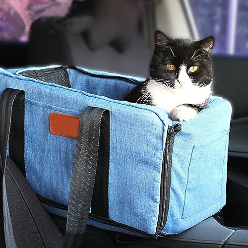 Tierbedarf - Mittelkonsolen-Autositz für Hunde, Katzen, Welpen, waschbarer und abnehmbarer Autositz mit Armlehne für Haustiere, mit Sicherheitsschnalle und Aufbewahrungstaschen für Reisen, Ausgeh von MLQLCKYH