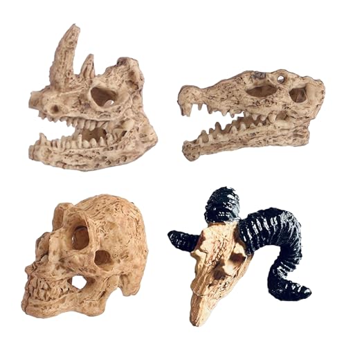 4 Teile/satz Kunststoff Miniatur Schädel Ornamente Landschaft Aquarium Künstliche Aquarium Schädel Miniatur Für Reptilien Spielen Aquarium Ornamente Kleine Aquarium Ornamente Cartoon Aquarium von MLWSKERTY