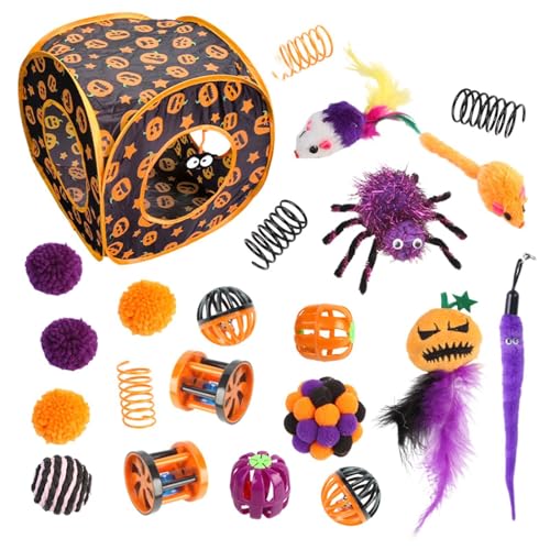 MLqkpwy Katzenspielzeug für Kätzchen, Katzenspielzeugpaket - Halloween-Würfel-Katzenminze-Spielzeug-Set | Interaktives Kätzchenspielzeug, Versteckspielzeug, Federspielzeug für den Innenbereich, von MLqkpwy