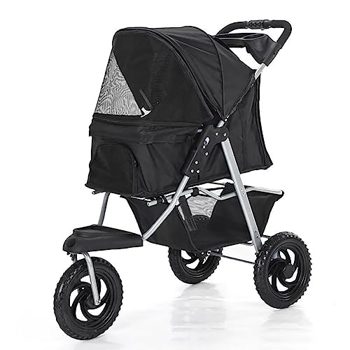 Haustier-Buggy, 3-Rad-Haustierwagen, faltbarer Reiseträger for Katzen und Hunde, abnehmbare und waschbare geteilte Haustier-Autotasche - mit Getränkehalter und Aufbewahrungskorb darunter, Khaki(Black) von MMBUY