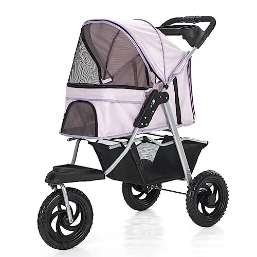 Haustier-Buggy, 3-Rad-Haustierwagen, faltbarer Reiseträger for Katzen und Hunde, abnehmbare und waschbare geteilte Haustier-Autotasche - mit Getränkehalter und Aufbewahrungskorb darunter, Khaki(Light von MMBUY