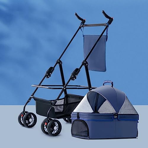 Haustier-Buggy, 4-Rad-Multifunktions-Haustierwagen, Faltbarer Reiseträger for Katzen und Hunde, Abnehmbarer Tragbarer Welpenkäfig, Schiebebox for kleine Haustiere mit Aufbewahrungskorb, 3-in-1-Funktio von MMBUY