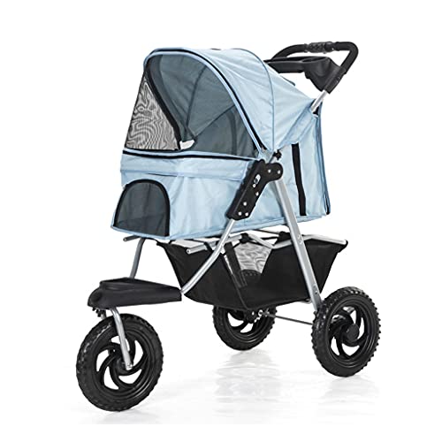 Haustier-Buggy, Hundebuggy, 3 Räder, Pet Gear Haustier-Buggy for Katzen/Hunde, Kinderwagenträger, Mit Einem Klick Zusammenklappbar, Große Räder, Leichter Hundewagen mit Getränkehalter, Tragkraft 25 Kg von MMBUY