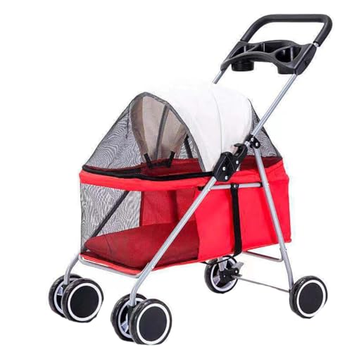 Haustier-Buggy, Reise-Haustier-Buggy, faltbarer kleiner und mittelgroßer Hunde-/Katzenwagen mit Aufbewahrungskorb, Sicherheitsgurt und Getränkehalter, 4 Räder, Welpen-Kinderwagen C, 91 x 69 x 46 cm(A) von MMBUY