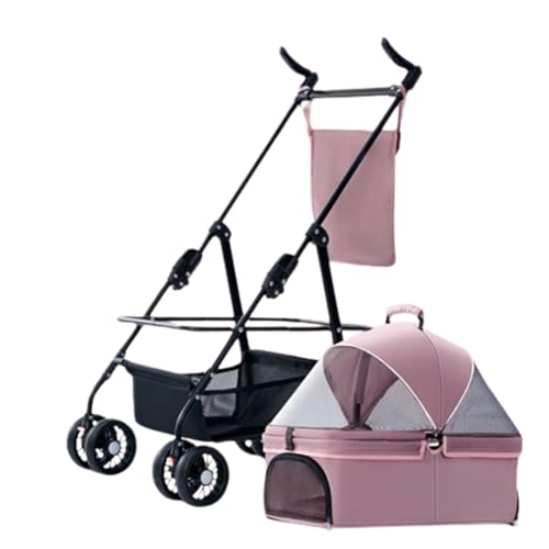 Haustier-Buggy, Reise-Haustier-Buggy, faltbarer kleiner und mittelgroßer Hunde-/Katzenwagen mit Aufbewahrungskorb, Sicherheitsgurt und Getränkehalter, 4 Räder, Welpen-Kinderwagen C, 96 * 59 * 50 cm(B) von MMBUY