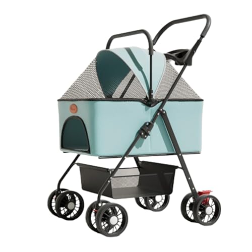 Haustier-Buggy, Reise-Haustier-Buggy, faltbarer kleiner und mittelgroßer Hunde-/Katzenwagen mit Aufbewahrungskorb, Sicherheitsgurt und Getränkehalter, Welpen-Kinderwagen mit 4 Rädern B, 97 * 60 * 49 c von MMBUY