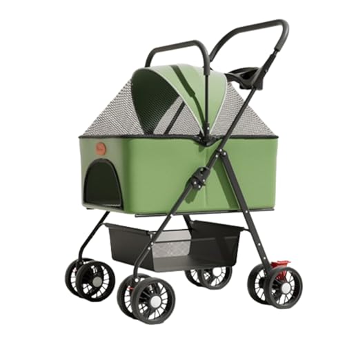 Haustier-Buggy, Reise-Haustier-Buggy, faltbarer kleiner und mittelgroßer Hunde-/Katzenwagen mit Aufbewahrungskorb, Sicherheitsgurt und Getränkehalter, Welpen-Kinderwagen mit 4 Rädern B, 97 * 60 * 49 c von MMBUY