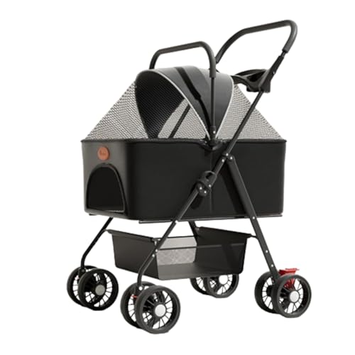 Haustier-Buggy, Reise-Haustier-Buggy, faltbarer kleiner und mittelgroßer Hunde-/Katzenwagen mit Aufbewahrungskorb, Sicherheitsgurt und Getränkehalter, Welpen-Kinderwagen mit 4 Rädern B, 97 * 60 * 49 c von MMBUY