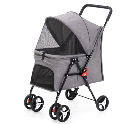 Haustier-Buggy, Reise-Haustier-Buggy, faltbarer kleiner und mittelgroßer Hunde-/Katzenwagen mit Aufbewahrungskorb, Sicherheitsgurt und Getränkehalter, Welpen-Kinderwagen mit 4 Rädern D, 88 * 57 * 46 c von MMBUY