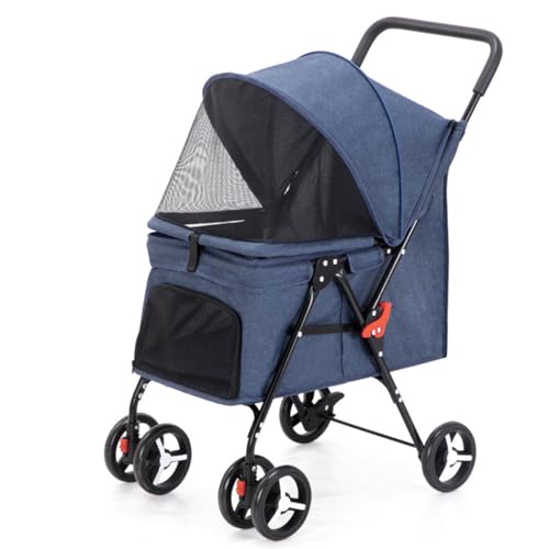 Haustier-Buggy, Reise-Haustier-Buggy, faltbarer kleiner und mittelgroßer Hunde-/Katzenwagen mit Aufbewahrungskorb, Sicherheitsgurt und Getränkehalter, Welpen-Kinderwagen mit 4 Rädern D, 88 * 57 * 46 c von MMBUY