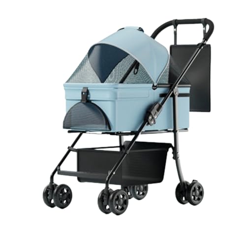 Haustier-Buggy, Reise-Haustier-Buggy, faltbarer kleiner und mittelgroßer Hunde-/Katzenwagen mit Aufbewahrungskorb, Sicherheitsgurt und Getränkehalter, Welpen-Kinderwagen mit 4 Rädern E, 93 * 66 * 46 c von MMBUY