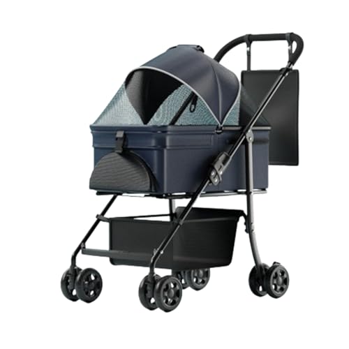 Haustier-Buggy, Reise-Haustier-Buggy, faltbarer kleiner und mittelgroßer Hunde-/Katzenwagen mit Aufbewahrungskorb, Sicherheitsgurt und Getränkehalter, Welpen-Kinderwagen mit 4 Rädern E, 93 * 66 * 46 c von MMBUY