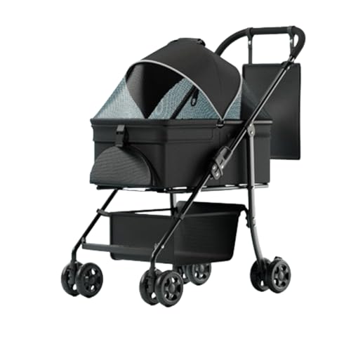 Haustier-Buggy, Reise-Haustier-Buggy, faltbarer kleiner und mittelgroßer Hunde-/Katzenwagen mit Aufbewahrungskorb, Sicherheitsgurt und Getränkehalter, Welpen-Kinderwagen mit 4 Rädern E, 93 * 66 * 46 c von MMBUY