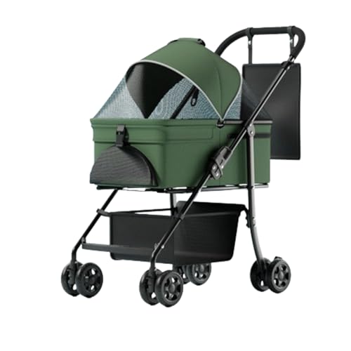 Haustier-Buggy, Reise-Haustier-Buggy, faltbarer kleiner und mittelgroßer Hunde-/Katzenwagen mit Aufbewahrungskorb, Sicherheitsgurt und Getränkehalter, Welpen-Kinderwagen mit 4 Rädern E, 93 * 66 * 46 c von MMBUY