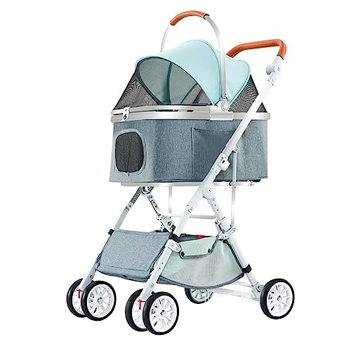 Haustier-Buggy, faltbarer Haustier-Trolley, 3-in-1-Hundebuggy, Reisetrolley for Katzen und Hunde, Transportbox for behinderte Haustiere – mit abnehmbarem Korb und Aufbewahrungstasche, grau(Blue) von MMBUY