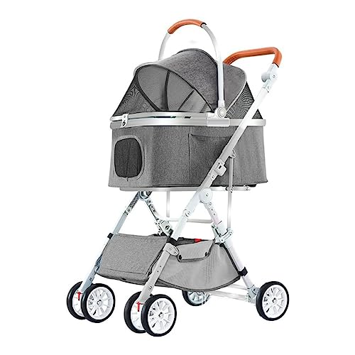 Haustier-Buggy, faltbarer Haustier-Trolley, 3-in-1-Hundebuggy, Reisetrolley for Katzen und Hunde, Transportbox for behinderte Haustiere – mit abnehmbarem Korb und Aufbewahrungstasche, grau(Grey) von MMBUY