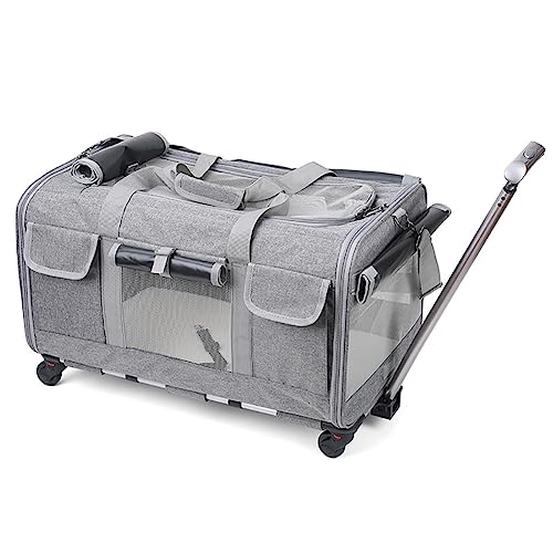 Haustier-Kinderwagen, faltbarer Haustier-Rucksack for Katzen und Hunde, mit Teleskopgriff, abnehmbarer Reisetasche for Haustiere, Trolley for kleine und mittelgroße Haustiere, Katzen und Hunde – die R von MMBUY