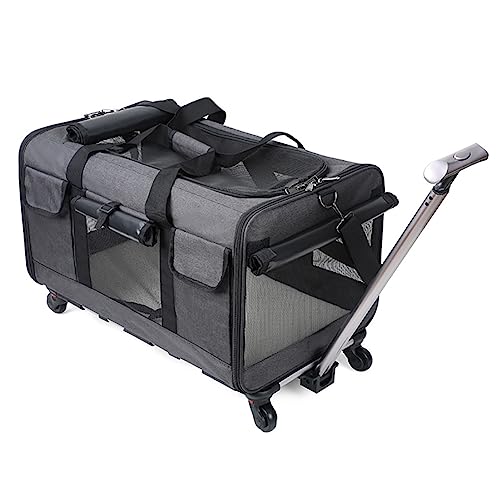 Haustier-Kinderwagen, faltbarer Haustier-Rucksack for Katzen und Hunde, mit Teleskopgriff, abnehmbarer Reisetasche for Haustiere, Trolley for kleine und mittelgroße Haustiere, Katzen und Hunde – die R von MMBUY