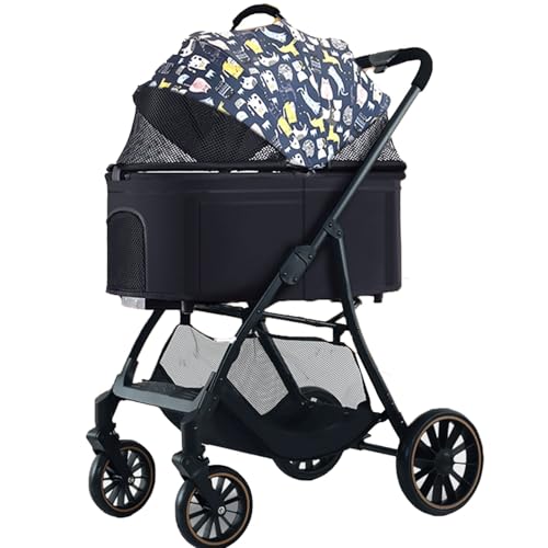 Kinderwagen for Haustiere, 4 Räder, for kleine bis mittelgroße Hunde, leichter Katzen- und Hundekinderwagen mit One-Touch-Klappmechanismus, Welpenkinderwagen mit Autositz for die Tiertrage (B)(B) von MMBUY