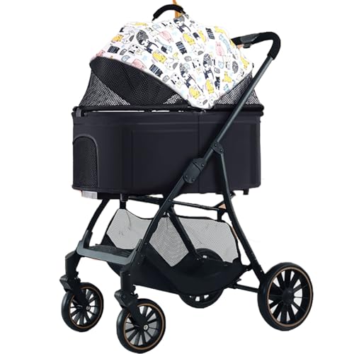 Kinderwagen for Haustiere, 4 Räder, for kleine bis mittelgroße Hunde, leichter Katzen- und Hundekinderwagen mit One-Touch-Klappmechanismus, Welpenkinderwagen mit Autositz for die Tiertrage (B)(C) von MMBUY