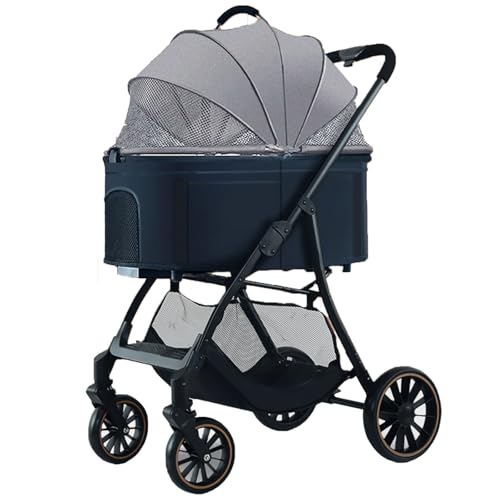 Kinderwagen for Haustiere, 4 Räder, for kleine bis mittelgroße Hunde, leichter Katzen- und Hundekinderwagen mit One-Touch-Klappmechanismus, Welpenkinderwagen mit Autositz for die Tiertrage (B)(D) von MMBUY