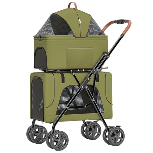 Kinderwagen for Haustiere, Doppel-Kinderwagen for Haustiere mit 2 abnehmbaren Tragetaschen, zusammenklappbarer Hundebuggy for kleine und mittelgroße Hunde und Katzen, Kinderwagen, Reisetasche, mit gro von MMBUY