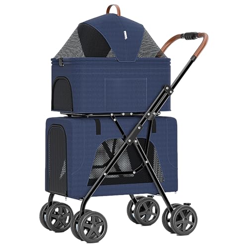 Kinderwagen for Haustiere, Doppel-Kinderwagen for Haustiere mit 2 abnehmbaren Tragetaschen, zusammenklappbarer Hundebuggy for kleine und mittelgroße Hunde und Katzen, Kinderwagen, Reisetasche, mit gro von MMBUY