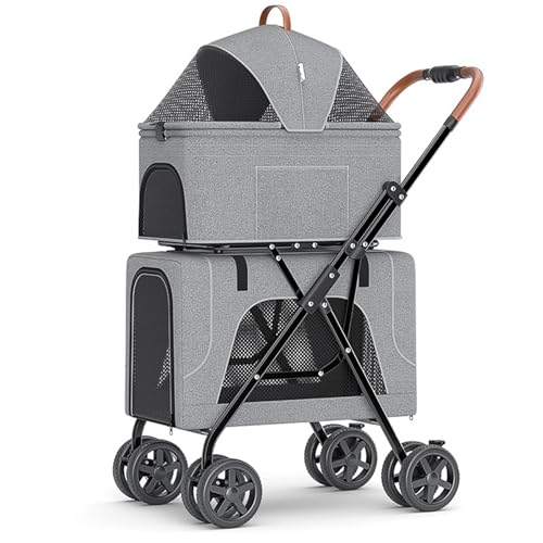 Kinderwagen for Haustiere, Doppel-Kinderwagen for Haustiere mit 2 abnehmbaren Tragetaschen, zusammenklappbarer Hundebuggy for kleine und mittelgroße Hunde und Katzen, Kinderwagen, Reisetasche, mit gro von MMBUY