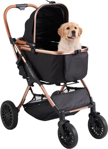 Kinderwagen for Haustiere, Kinderwagen for Katzen/Hunde, zusammenklappbarer Hundebuggy, extragroßer Hundebuggy for Hunde, Haustierbuggy mit verstellbarem Radgriff, Jogging-Kinderwagen for Hunde (Haust von MMBUY