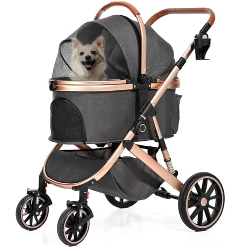 Kinderwagen for Haustiere, Kinderwagen for Katzen/Hunde, zusammenklappbarer Hundebuggy for kleine und mittelgroße Hunde, Kinderwagen mit Rädern, Reise-Jogger for Welpen und Hunde, Kinderwagen mit abne von MMBUY