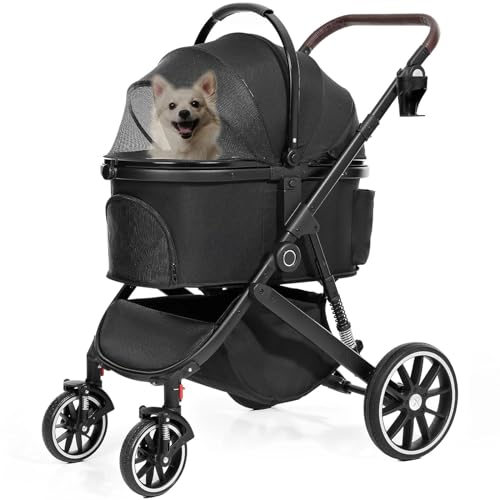 Kinderwagen for Haustiere, Kinderwagen for Katzen/Hunde, zusammenklappbarer Hundebuggy for kleine und mittelgroße Hunde, Kinderwagen mit Rädern, Reise-Jogger for Welpen und Hunde, Kinderwagen mit abne von MMBUY