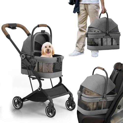 Kinderwagen for Haustiere, Kinderwagen for Katzen/Hunde, zusammenklappbarer Hundekinderwagen, Kinderwagen for Haustiere for Katzen und Hunde, zusammenklappbarer Katzenkinderwagen mit abnehmbarer Trage von MMBUY