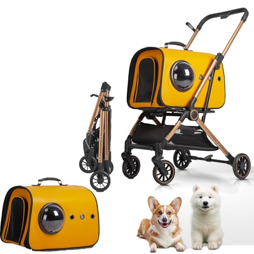 Kinderwagen for Haustiere, Kinderwagen for kleine bis mittelgroße Hunde, leichter Katzen- und Hundekinderwagen mit One-Touch-Klappmechanismus, 4-Rad-Welpenkinderwagen mit Stoßdämpferfeder (B)(A) von MMBUY